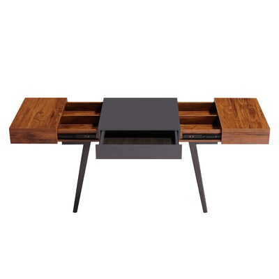 Techni Mobili Expandable 51" MDF Table Desk, Gray/Mahogany (RTA-1854-MAH)