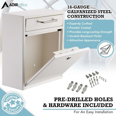 AdirOffice Wall-Mounted Steel Key Lock Drop Box Interoffice Mailbox, White (631-05-WHI)