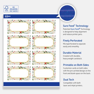 Avery Gold-Blue Border Berries Matte Blank Card, White, 80/Pack (S00-FE7)