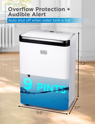 Black & Decker 9-Pint Portable Dehumidifier, 2-Speed, Covers up to 1000 sq. ft., White (BDT08TW)