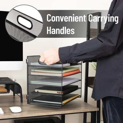 Mind Reader 5-Compartment Metal Desk Tray, Black (5MTROG-BLK)