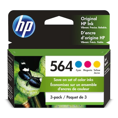 HP 564 Cyan/Magenta/Yellow Standard Yield Ink Cartridge, 3/Pack (N9H57FN#140)