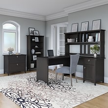Bush Furniture Salinas 60W L Shaped Desk with Hutch, Lateral File Cabinet and 5 Shelf Bookcase, Vin