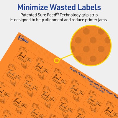 Avery Laser/Inkjet Multipurpose Square Labels, 1" x 1", Bright Orange, 480/Pack (94103)