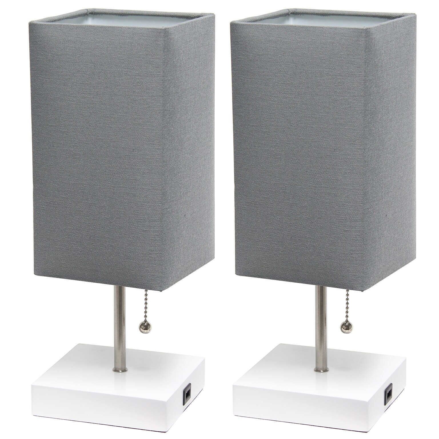 Simple Designs Petite White Stick Lamp with USB Charging Port and Fabric Shade, Gray, 2/Pack (LC2004-GOW-2PK)