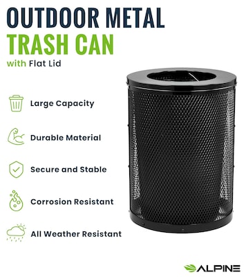 Alpine Industries 4460 Series Steel Mesh Outdoor Trash Can with Liner, 36 Gallon, Black (ALP4460-01-BLK)