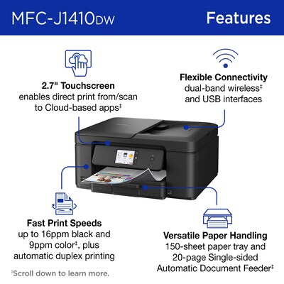 Brother Work Smart  MFC-J1410DW Wireless Color All-In-One Inkjet Printer, Best for Home Office