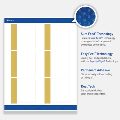 Avery Laser/Inkjet Square Multipurpose Labels, 3" x 3", White, 60/Pack (S00DJQ)