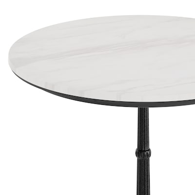 Flash Furniture Acadia 24" Round Wooden Dining Table with Bistro Base, White Faux Marble/Black Base (STRD24WMAST2222)
