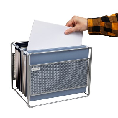 Mind Reader Hanging File Folder Organizer Metal, Silver (BOXFILE-SIL)