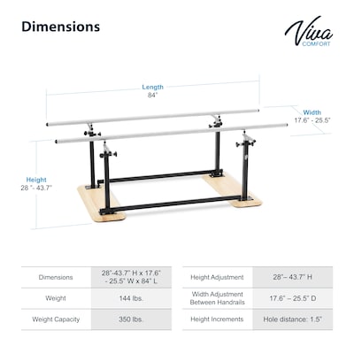 Viva Comfort 7 ft. Foldable Physical Therapy Parallel Bars with Adjustable Height, Matte Black (ADI905-01-MK)