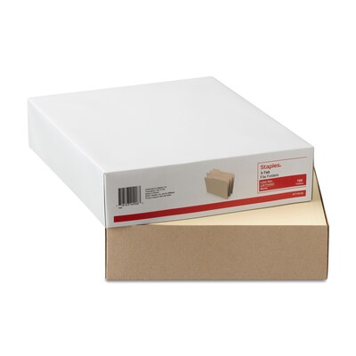 Staples® File Folders, 1/3 Cut Tab, Letter Size, Manila, 100/Box (TR116749)