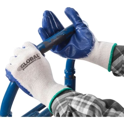 Global Industrial Latex Coated String Knit Work Gloves, Natural/Blue, Medium, 12 Pairs (708355M)