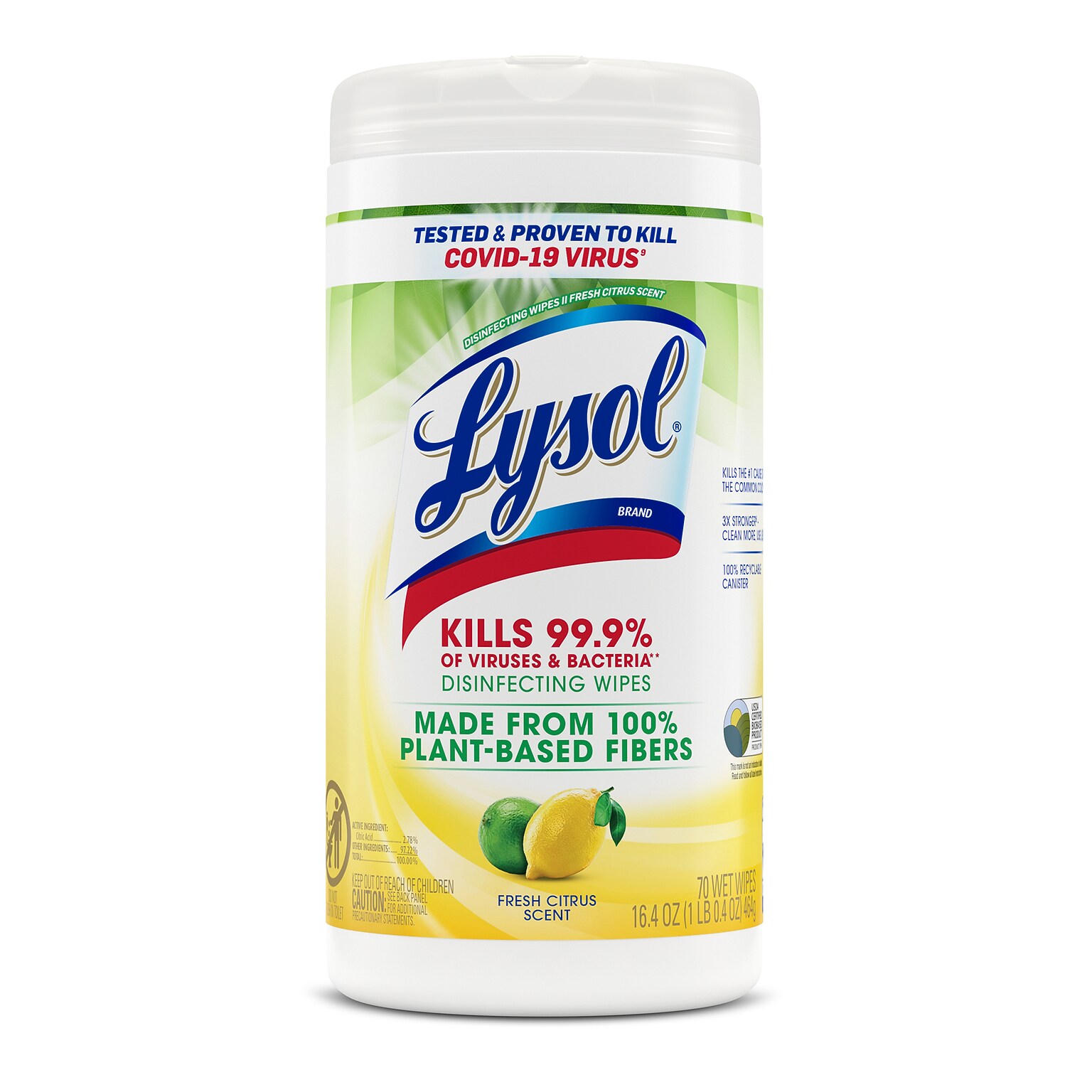Lysol Disinfecting Wipes, Fresh Citrus Scent, 70 Wipes/Pack (1920049128)