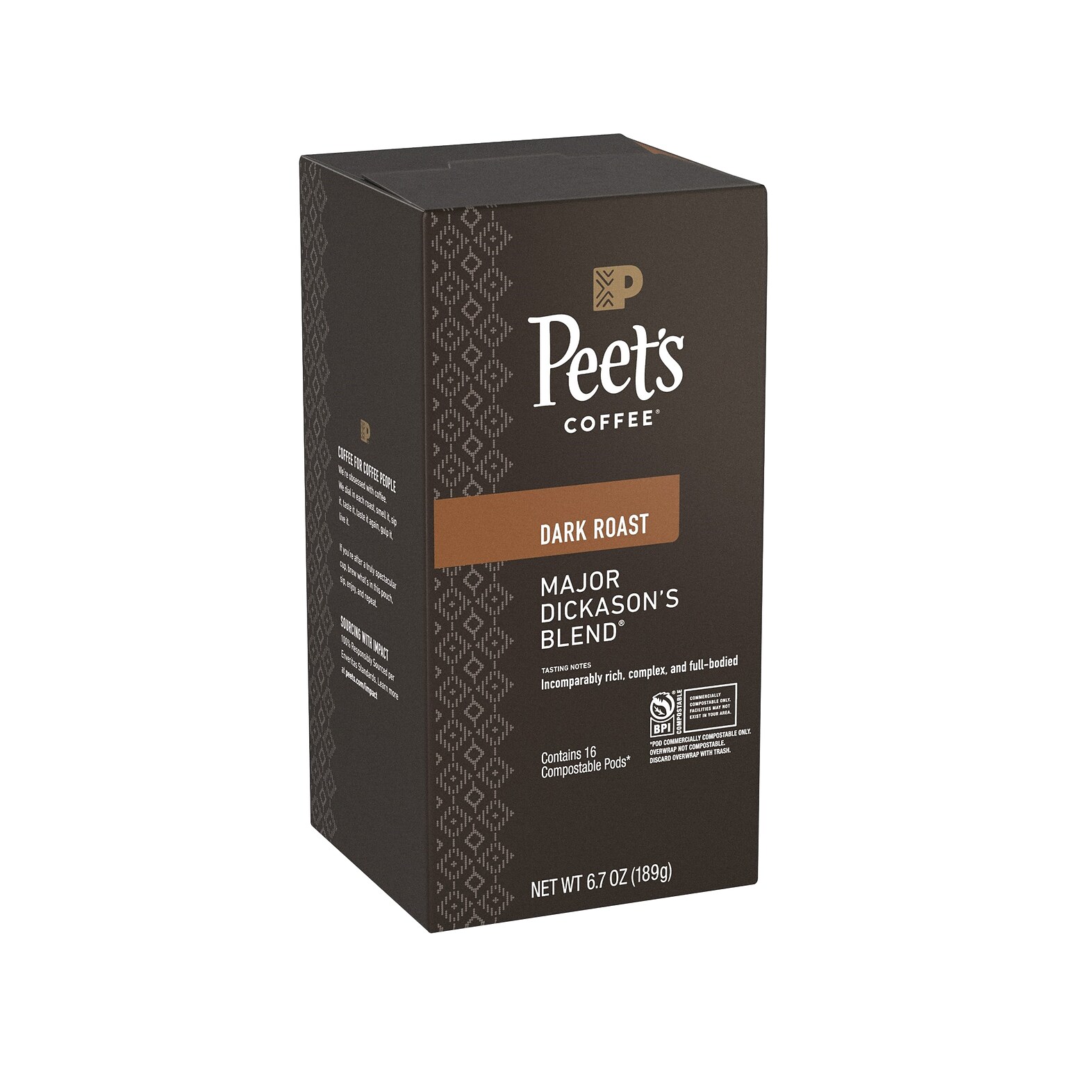 Peets Coffee Major Dickasons Blend Coffee Pods, Dark Roast, 16/Box, 6 Boxes/Carton (1001062)