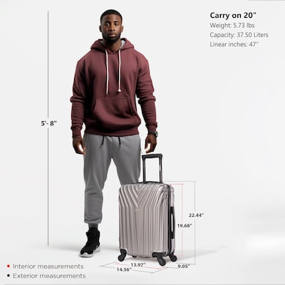 InUSA Vasty 22.44" Hardside Suitcase, 4-Wheeled Spinner, TSA Checkpoint Friendly, Grey (IUVAS00S-GRE)