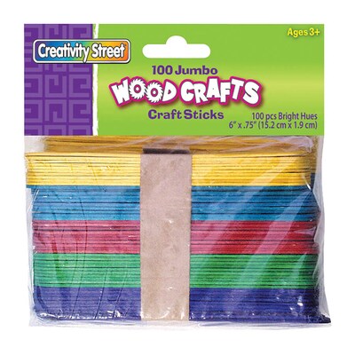 Creativity Street Jumbo Craft Sticks, Bright Hues Assorted, 6 x .75, 100/Pack, 12 Packs (CK-367602