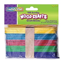 Creativity Street® Jumbo Craft Sticks, Assorted Brights, 100 Per Pack, 12 Packs (CK-367602-12)