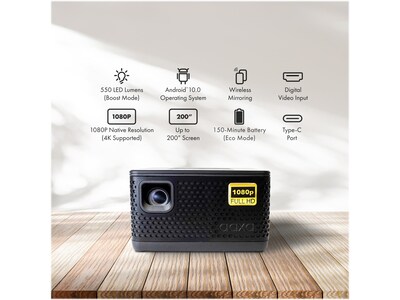 AAXA P7+ Wireless Portable LED Mini Projector, Gray/Black (KP-750-03)