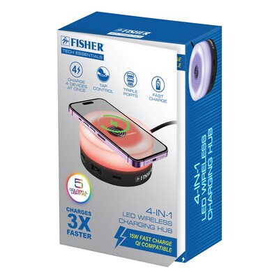Fisher Tech Essentials 4-in-1 Wireless Charging Hub, 15W, 3-ft., Black (FWIC297K)
