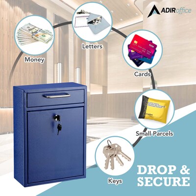 AdirOffice Steel Large Wall Mounted Drop Box Interoffice Mailbox, Key Lock, Blue (631-04-BLU-PKG)