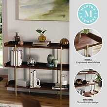 Martha Stewart Emmett 35 3-Shelf Storage Display Unit Bookcase, Walnut Engineered Wood/Polished Bra