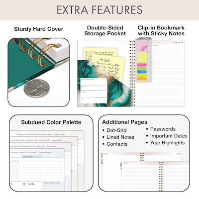 2027 Excello Brands 9.3" x 11" Weekly & Monthly Standard Planner, Paperboard Cover, Teal Gold Marble (ESPRO-DLX-CY27-8511-54)