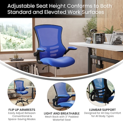 Flash Furniture Mesh Ergonomic Drafting Chair with Adjustable Foot Ring and Lumbar Support, Blue (BLX5MDBLUE)
