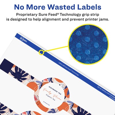 Avery Laser/Inkjet Decorative Edge Waterproof Multipurpose Labels, 8" x 2.375", White, 300/Box (94117)