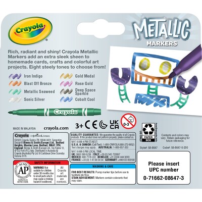 Crayola Metallic Kids Markers, Assorted Colors, 8/Pack, 3 Packs/Bundle (BIN588647-3)
