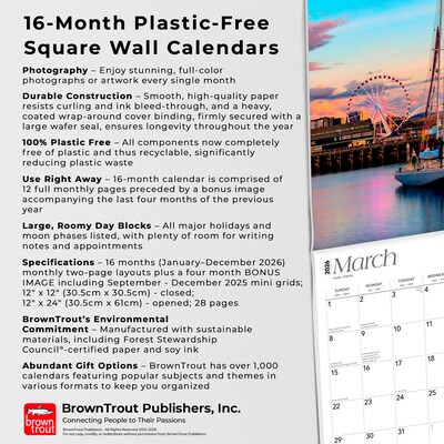 2026 BrownTrout Evergreen State Washington Places 12" x 12" Monthly Wall Calendar (9798330703234)