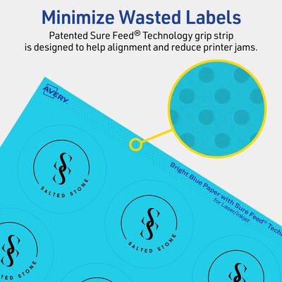 Avery Printable Circle Multipurpose Labels, 2.25" Dia., Bright Blue, 960/Box (94510)