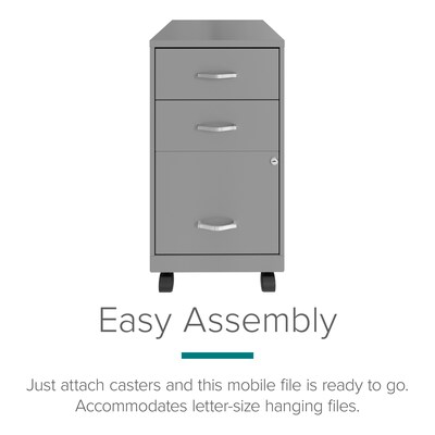 Space Solutions 18 3-Drawer Mobile Letter Width Vertical File Cabinet, Arctic Silver (24429)