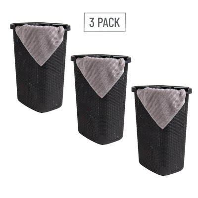 Mind Reader 15.8 Gallon Hamper with Lid, Plastic, Black, 3/Pack (3PK60HAMP-BLK)