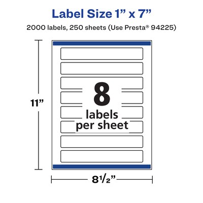 Avery Laser/Inkjet Rectangle Multipurpose Labels, 1" x 7", White, 2000 Labels/Box (94225)