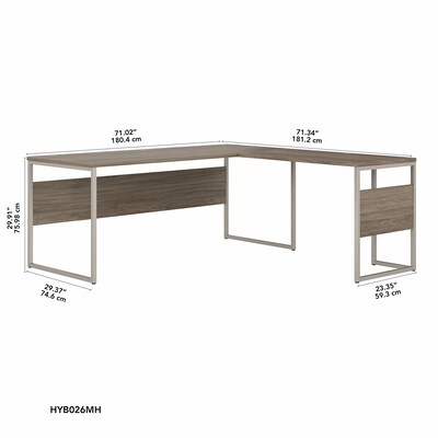 Bush Business Furniture Hybrid 72"W L Shaped Table Desk with Metal Legs, Modern Hickory (HYB026MH)