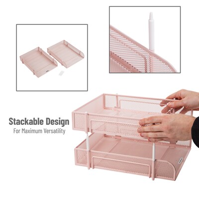Mind Reader 2-Compartment Stackable Metal Tray, Pink (CSTACK2-PNK)