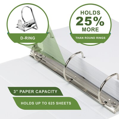 Samsill Earth's Choice Plant-Based Durable 3" View Binders, D-Ring, Made in USA, White (16987)