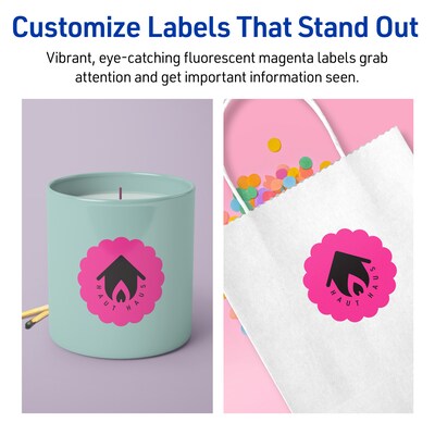 Avery Round Scalloped Laser/Inkjet Multipurpose Labels, 2.5" Dia, Neon Magenta (720/Box)
