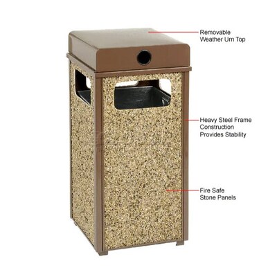 Global Industrial Stone Panel Trash Weather Urn, 12 Gallon Capacity, 13-1/2"W x 13-1/2"D x 35"H, Brown (239576BN)