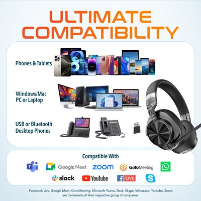 Delton M320 Wireless Active Noise Cancelling Bluetooth Stereo Business Computer Headset, Black (DBHM320D)