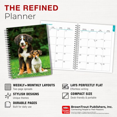 2027 BrownTrout I Love Puppies 6.5" x 7.8" Calendar Year Weekly Standard Planner, Multicolor (9798330709441)