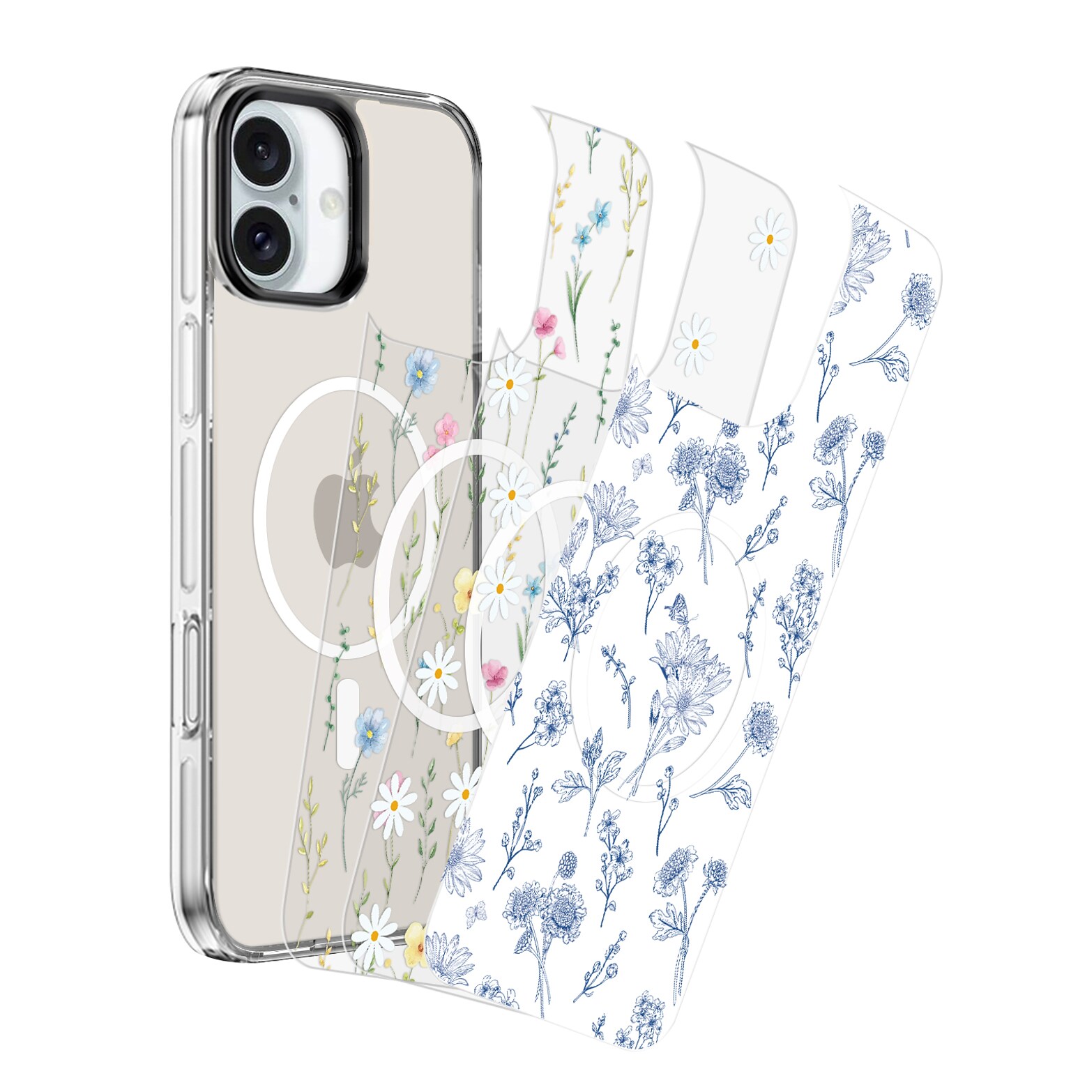 SaharaCase Inspire MagSafe Phone Case with 3 Interchangeable Magnetic Backs for iPhone 16 Plus, Shock Absorbing, Floral