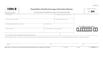 ComplyRight 2024 1094-B Tax Form, 1-Part, White/Black, 50/Pack (1094BT50)