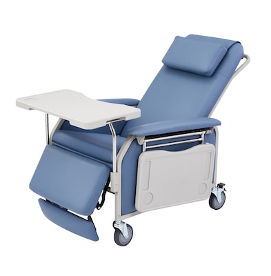 Viva Comfort Leather Bariatric 3-Position Geri Chair Recliner with Front Tray and Casters, Blue (ADIME915-01-T-BLU-KIT)
