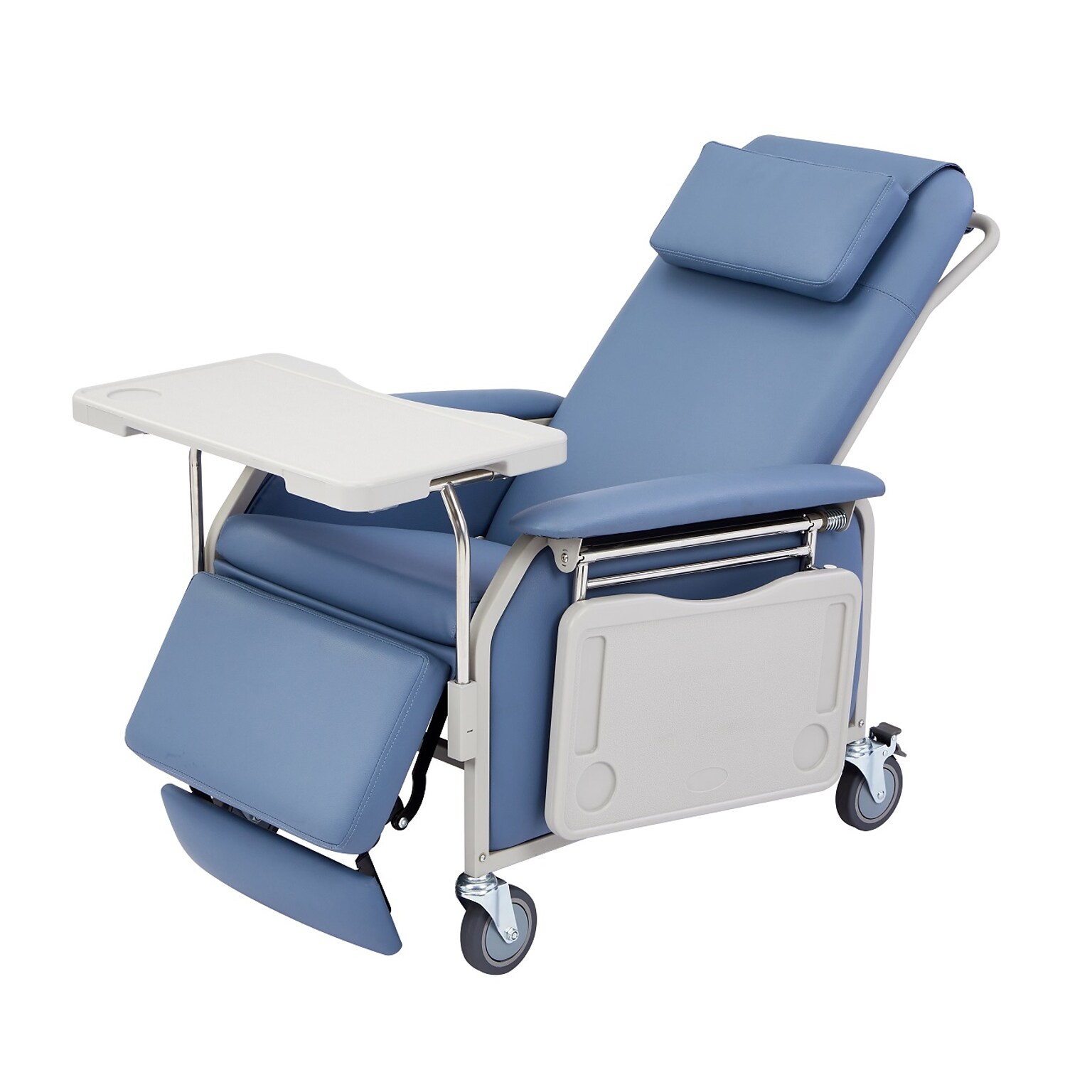 Viva Comfort Leather Bariatric 3-Position Geri Chair Recliner with Front Tray and Casters, Blue (ADIME915-01-T-BLU-KIT)