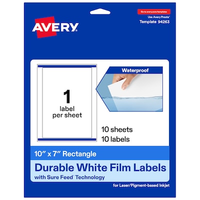 Avery Laser/Inkjet Rectangle Waterproof Multipurpose Labels, 3.44 x 0.94, White, 180/Pack (94218)