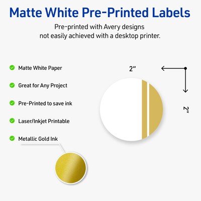 Avery Laser/Inkjet Circle Multipurpose Labels, 2 Dia., White, 120/Pack (S00D21)