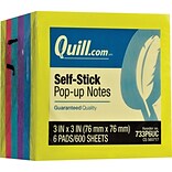 Quill Brand® Self-Stick Pop-Up Notes, 3 x 3, Mega Colors, 100 Sheets/Pad, 6 Pads/Pack (733P6UC)