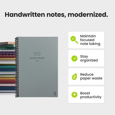 Rocketbook Core Smart Notebook, 6" x 8.8", Gray/Silver (CREXDT-ENAM-GRY-01)